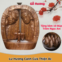 [ FreeShip Max ] Tượng Gỗ Cánh Cửa Thiện Ác , Lư Xông TRầm Thác Khói Cao Cấp Gỗ Hương