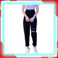 [ FREESHIP ] Quần baggy nữ rách gối, Quần ống rộng nữ rách gối lưng cao màu đen chất vải mềm mịn nhẹ nhàng