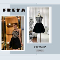 🛍 FREYA SHOP - Thời trang Sỉ 🛍Đầm dây đính hoa cá tính váy đen xoè nhẹ vải tuyết nhung màu đen sọc sang xịn