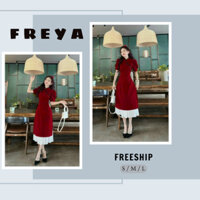 🛍 FREYA SHOP - Thời trang Sỉ 🛍Set áo dài cách tân vải nhung màu đỏ mix chân váy lụa dập ly.Set áo dài cách tân cổ tàu