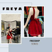 🛍 FREYA SHOP - Thời trang Sỉ 🛍Đầm xoè hai dây, đầm nhung đỏ hở lưng cúp ngực kết dây cườm sang trọng,Váy dáng ngắn mini