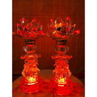 ( Giá 1 Cặp ) Cặp Đèn Pha Lê Thờ Cúng Bông Hoa sen Cao 29cm