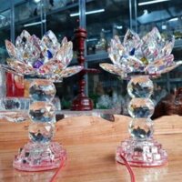 [ giá 1 cặp ] đèn thờ cúng hoa sen pha lê màu led đổi màu
