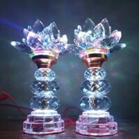 [ giá 1 cặp đôi ] Đèn Thờ Cúng hoa sen pha Lê. 22cm
