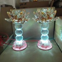 ( Giá 2 cặp 2 cây )Đèn thờ cúng sen pha lê 7 màu bông vàng điều chỉnh màu sắc theo ý.