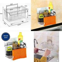 [ GIÁ RẺ ] Giỏ Đựng Miếng Rửa Chén Bát Inox Dán Tường Siêu Chắc - Kệ để đồ rửa bát Có Khay Hứng Nước - A&H