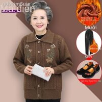 [ Giá SIÊU RẺ ]Bà mặc áo len mùa xuân và thu cardigan trung niên phụ nữ lớn tuổi mẹ đan hàng đầu khoác 60 23