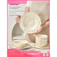 [ Giá SIÊU RẺ ]Bộ bát đĩa tươi tắn dễ thương Bộ bát đũa bộ đồ ăn gia đình 1 người bát cơm sứ 2022 bát và đĩa mì mới