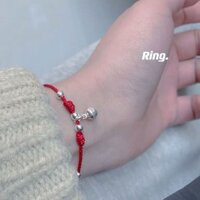[ Giá SIÊU RẺ ] Sterling Bạc Chuông Nhỏ Vòng Tay Cặp Đôi Vòng Tay Cổ Tay Dây Đỏ Vòng Tay Có Chuông