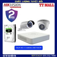 . {GÍA SỐC}Trọn bộ camera 2 mắt 2.0MP Hikvision+ HDD 500G+ 20m dây liền nguồn đúc sẵn 2 đầu cho mỗi mắt .