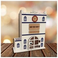 ( GIÁ XƯỞNG ) Hộp Thư Góp Ý NHAGODECOR Hình Tòa Nhà Sơn Trắng Bằng Gỗ. Hộp Có Thiết Kế Sang Trọng Phù Hợp Mọi Không Gian