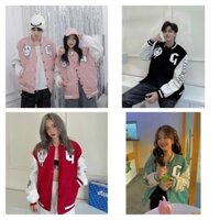 ( Giảm 50% ) Aó Khoác Nhung Nam Nữ Kiểu Bomber Họa Tiết Chữ Thêu G phối Hình Phông Cách Thời Trang Cá Tính TP