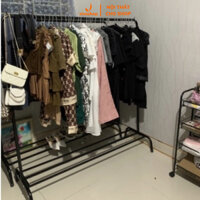 [ Giảm sốc ] Sào, kệ trưng đồ cho shop. Giá treo quần áo, xào treo quần áo chân uốn có kệ ( bệ ) 1 tầng. VNS-012
