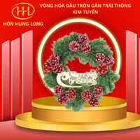 [ Giao hỏa tốc Hcm ] Vòng hoa trang trí Noel 30cm đầu tròn gắn trái thông kim tuyến trang trí