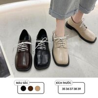 🐟 Giày Nữ Ulzzang Vintage, Giày Oxford Doctor Mũi Vuông Da Mềm Thắt Dây Trắng Đế Độn 3cm, Hàn Quốc - Iclassy_shoes hm