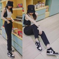 📱 Giày Sneaker Nam Nữ Đen Trắng, Giày Nike Air Jordan 1 JD1 Panda High Cổ Cao Bản Da Xịn -ken&