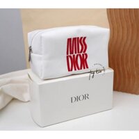 [ Gift Macys ] Túi Mỹ Phẩm ĐỊ Ó Miss Đ0 Thêu Đỏ Nền Trắng