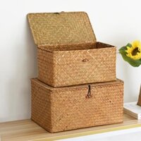 & Giỏ đựng cỏ biển đa kích thước nóng bỏng & có nắp, Giỏ đựng đồ hình chữ nhật dệt, Giỏ quà Giáng sinh