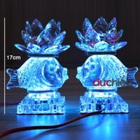 [ Hàng bao đẹp ] 2 đèn bàn thờ hoa sen pha lê trang trí bàn gia tiên , thờ phật , thờ cúng ông bà 123 - Đức Hiếu Shop