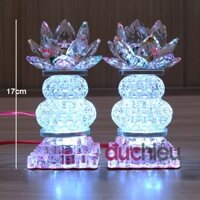 [ Hàng bao đẹp ] 2 đèn bàn thờ hoa sen pha lê trang trí bàn gia tiên , thờ phật , thờ cúng ông bà 125 - Đức Hiếu Shop