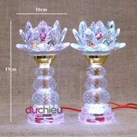 [ Hàng bao đẹp ] 2 đèn bàn thờ hoa sen pha lê trang trí bàn gia tiên , thờ phật , thờ cúng ông bà 060 - Đức Hiếu Shop