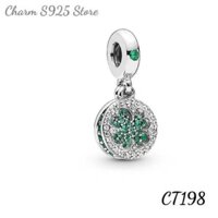 ( HÀNG CAO CẤP ) CHARM TREO HOẠ TIẾT CỎ BỐN LÁ ĐÍNH ĐÁ XANH BẠC S925 THUẦN KHIẾT