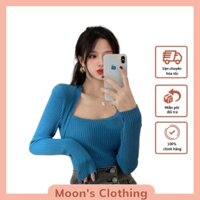 [ Hàng Cao Cấp,Video Cận Chất ] Áo Len Tăm Dài Tay Cổ vuông MOON'S CLOTHING Chất Len Cao Cấp giữ nhiệt CD015