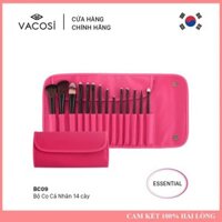 [ HÀNG CHÍNH HÃNG ] Bộ Cọ Cá Nhân Vacosi 14 Cây, Bóp Da Hồng Vacosi - BC09