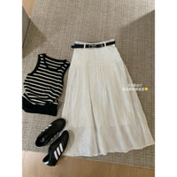 / Hàng chuẩn WGWE / Ảnh thực tế  Váy hoa kẻ sọc 3D Chaohaodai thiết kế váy dài ngang gối