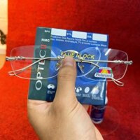 ( Hàng cổ điển) Gọng kính khoan Hợp kim TITAN màu bạc sáng kiểu dáng cổ điển KT45 Silver