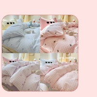 { Hàng có sẵn } Bộ Ga Đũi Hàn Hoạ Tiết Thêu Mẫu Mới Nhất , Bộ Ga Giường Đũi 4 Món Vỏ Chăn Lồng Được Ruột ,Set Chăn Ga