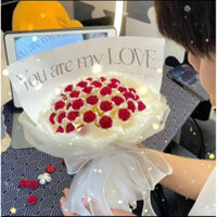 [ Hàng có sẵn ] Bộ nguyên liệu làm bó hoa hồng vĩnh cửu tặng kèm đèn led