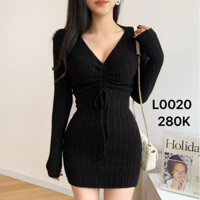 ( hàng có sẵn ) Đầm body len nữ mẫu đen L0020( hàng Quảng Châu)