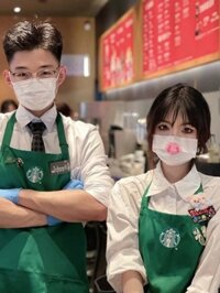 / Hàng có sẵn / Starbucks Starbucks Influencer Barista Milk Tea Shop Đối tác Tạp dề xanh Phiên bản Hàn Quốc