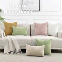 ( Hàng Có Sẵn ) Vỏ Áo Gối Sofa Gối Vuông Tựa Lưng Bằng Vải Nhung Gân Sọc Gối Đệm Đầu Giường Ngủ