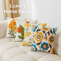 ( Hàng Có Sẵn ) Vỏ Áo Gối Sofa Gối Vuông Tựa Lưng Thêu Hoa Lá Phong Cách Dễ Thương Trang Trí Nội Thất