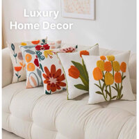 ( Hàng Có Sẵn ) Vỏ Gối Sofa Gối Vuông Tựa Lưng Hoạ Tiết Vườn Hoa Trang Trí Phòng Khách Sang Trọng
