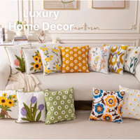 ( Hàng Có Sẵn ) Vỏ Gối Sofa Hoạ Tiết Hoa Nhiệt Đới Gối Vuông Tựa Lưng Trang Trí Phòng Khách Bắc Âu