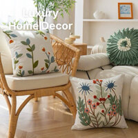 ( Hàng Có Sẵn ) Vỏ Gối Sofa Gối Vuông Tựa Lưng Thêu Hoa Trang Trí Phòng Khách Mang Phong Cách Đồng Quê
