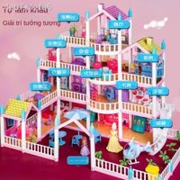 ஐ [Hàng có sẵn/Ảnh thật]▫۩Cô gái chơi nhà đồ giấc mơ biệt thự lắp ráp bánh tủ lạnh mô phỏng lâu đài công chúa búp bê bar