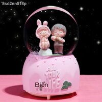 ○ [Hàng có sẵn/Ảnh thật]8so2nn518pĐèn lồng Bông tuyết Màu hồng Phim hoạt hình lãng mạn Cặp đôi Thủy tinh Quả cầu Pha lê