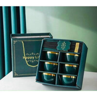 [ Hàng Đẹp ] Bộ 6 Bát 6 Đũa Sứ Xanh Cao Cấp