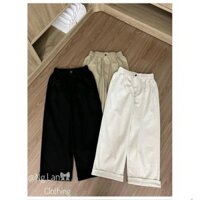 ( Hàng đẹp ) Quần suông kaki lưng chun phối gấu gập hothit, Quần nữ ống đứng suông lưng cao chun dễ phối .