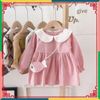 [ hàng đẹp ] Váy babydoll dài tay kèm túi đeo con cá cho bé gái - mẫu mới quảng châu 2019 hàng có sẵn