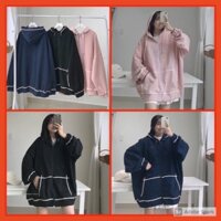 [ Hàng May ] Áo Khoác Hoodie Viền Tay Bồng Nữ [FREESHIP] 🌸 Jacket form rộng có mũ màu ĐEN | HỒNG | XANH TÍM THAN Ulzzan