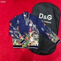 [ Hàng Mới 2024 ] Áo khoác Bomber gió Dolce Gabbana Xanh họa tiết hoa lá 3D logo DG LA