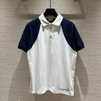 [ Hàng Mới 2024 ] Áo polo McQueen Trắng phối vai Xanh Than logo thêu cạp LA 1-1 on web