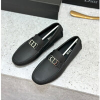 [ Hàng Mới 2024 ] Giày moca lười Dior Đen sần logo CD bạc LA 1-1 on web fullbox