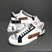 [ Hàng Mới 2024 ] Giày sneaker Dolce Gabbana Trắng Đen họa tiết đính đá LA on web fullbox bill thẻ phụ kiện