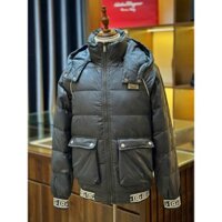 [ Hàng Mới 2025 ] Áo khoác phao mũ trùm Dolce Gabbana Đen họa tiết logo DG full phối kẻ viền cạp tay LA DDT